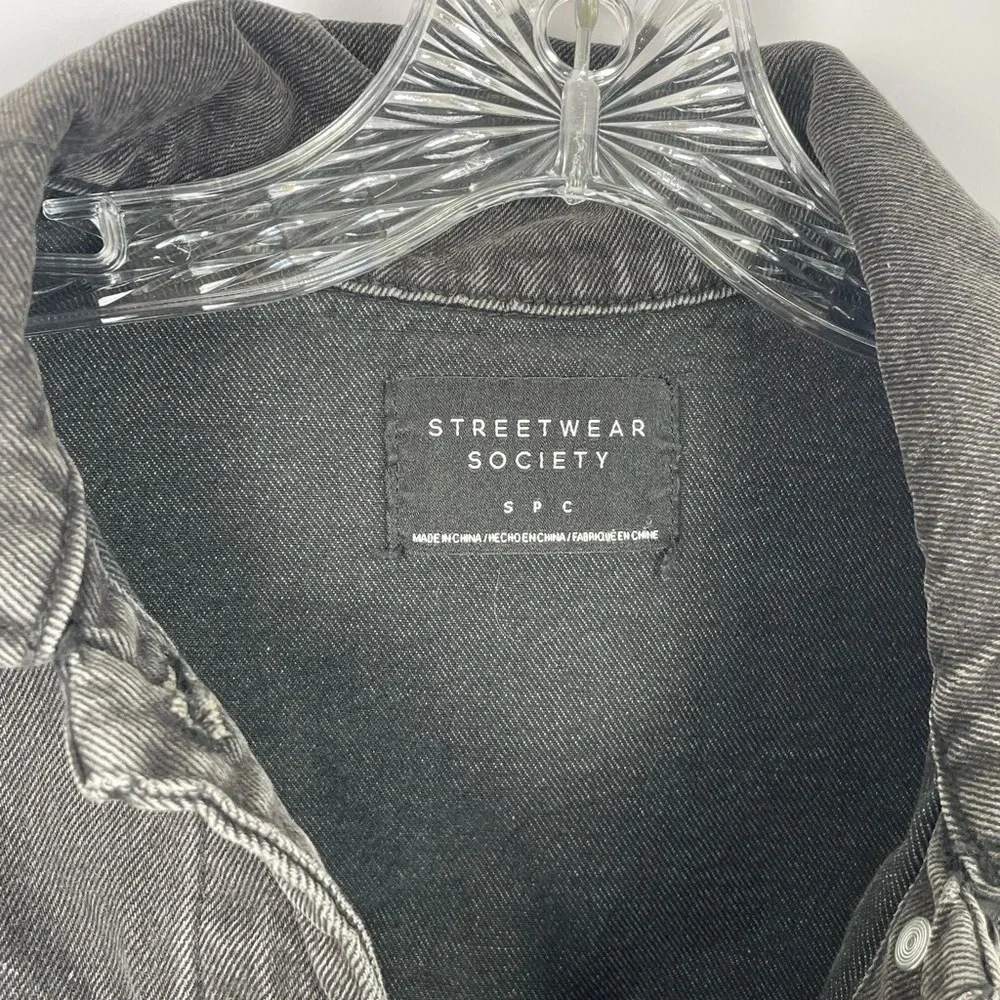 Charcoal Black Denim Jacket Oversized Size Small Distressed Grunge